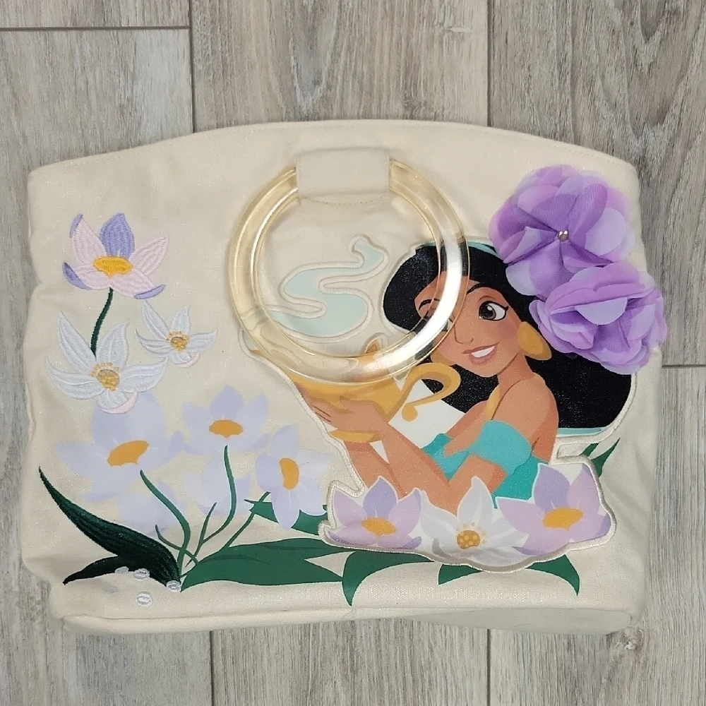 Disney Jasmine Floral Tote Bag - Cream and Purple